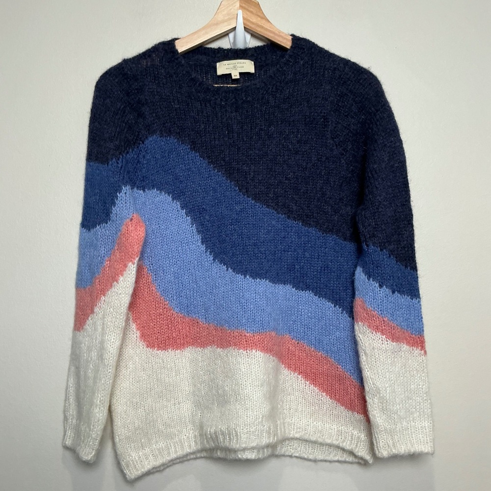 Sezane La Maille Sweater Womens XS Blue Pink Colorblock Alpaca Mohair Blend
